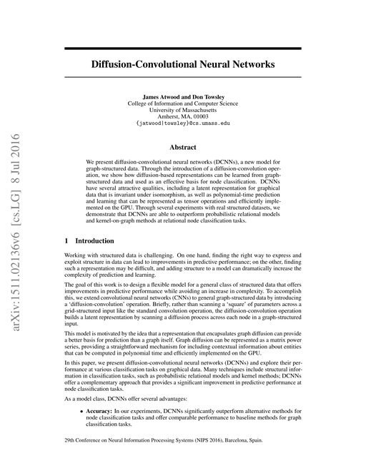 Main figure for Diffusion-Convolutional Neural Networks