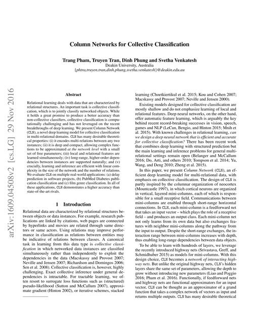 Main figure for Column Networks for Collective Classification
