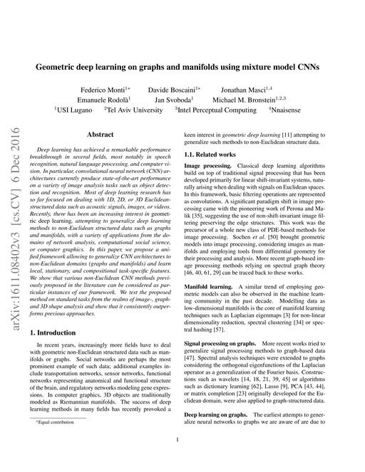 Main figure for Geometric deep learning on graphs and manifolds using mixture model CNNs