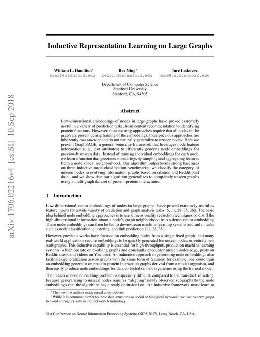 Main figure for Inductive Representation Learning on Large Graphs