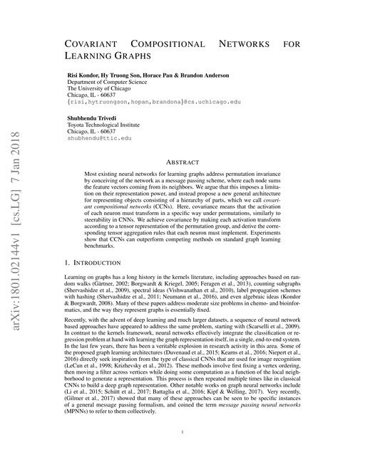 Main figure for Covariant Compositional Networks for Learning Graphs