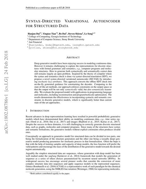 Main figure for Syntax-Directed Variational Autoencoder for Structured Data