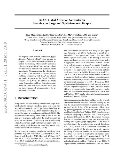 Main figure for GaAN: Gated Attention Networks for Learning on Large and Spatiotemporal Graphs