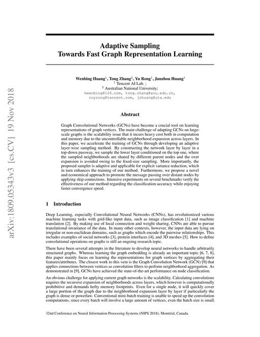 Main figure for Adaptive Sampling Towards Fast Graph Representation Learning