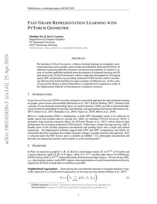 Main figure for Fast Graph Representation Learning with PyTorch Geometric