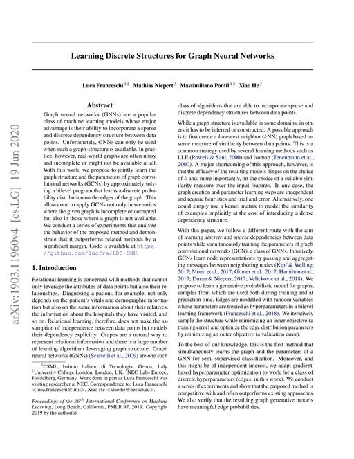 Main figure for Learning Discrete Structures for Graph Neural Networks