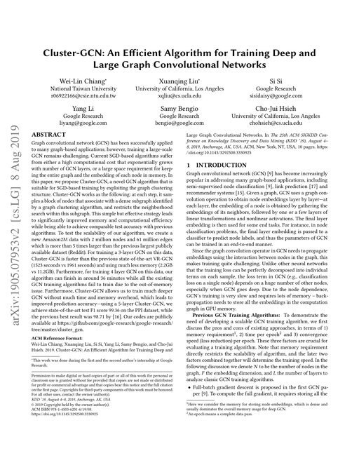 Main figure for Cluster-GCN: An Efficient Algorithm for Training Deep and Large Graph Convolutional Networks