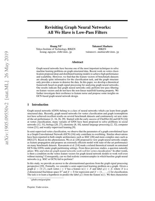 Main figure for Revisiting Graph Neural Networks: All We Have is Low-Pass Filters