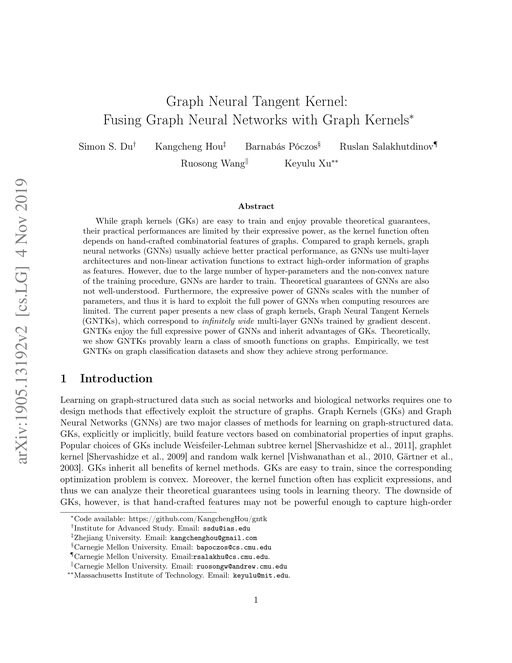 Main figure for Graph Neural Tangent Kernel: Fusing Graph Neural Networks with Graph Kernels