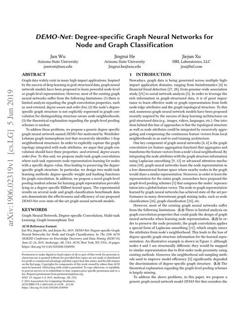 Main figure for DEMO-Net: Degree-specific Graph Neural Networks for Node and Graph Classification