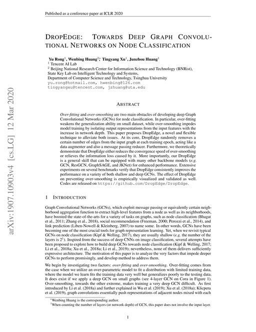 Main figure for DropEdge: Towards Deep Graph Convolutional Networks on Node Classification