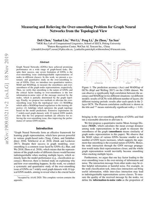 Main figure for Measuring and Relieving the Over-smoothing Problem for Graph Neural Networks from the Topological View