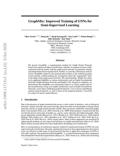 Main figure for GraphMix: Improved Training of GNNs for Semi-Supervised Learning