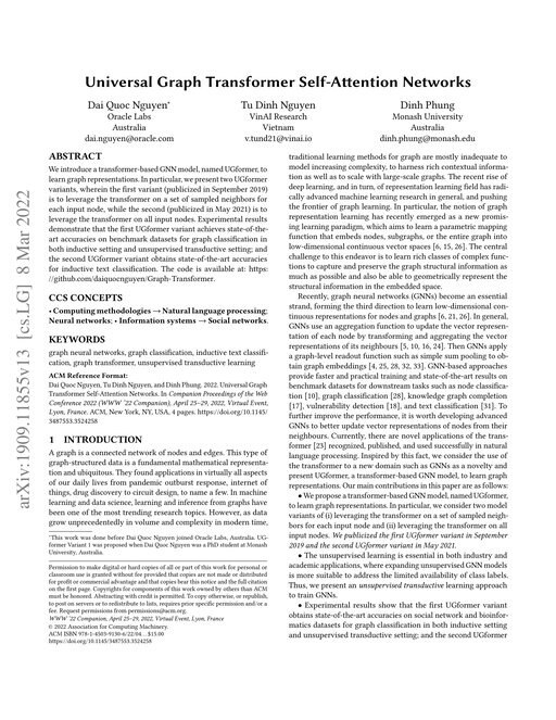 Main figure for Universal Graph Transformer Self-Attention Networks