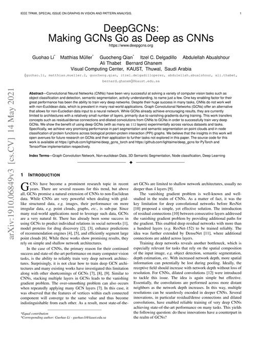 Main figure for DeepGCNs: Making GCNs Go as Deep as CNNs