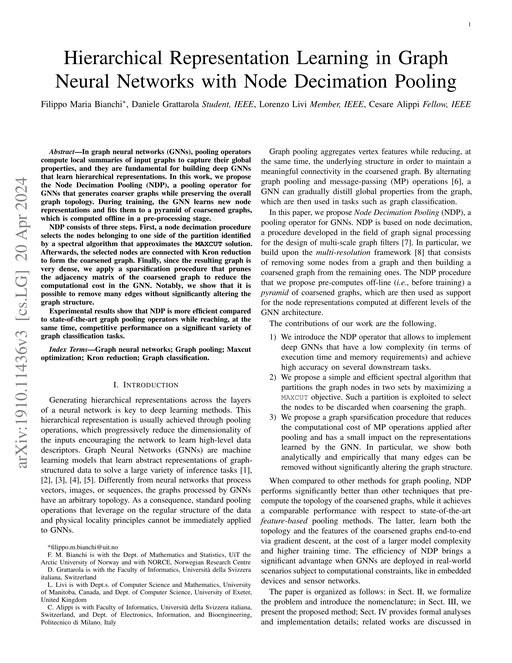 Main figure for Hierarchical Representation Learning in Graph Neural Networks with Node Decimation Pooling