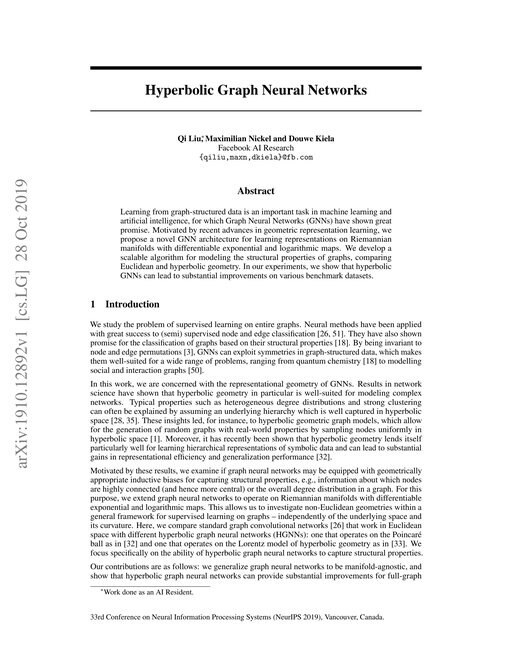 Main figure for Hyperbolic Graph Neural Networks