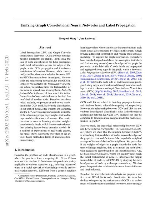 Main figure for Unifying Graph Convolutional Neural Networks and Label Propagation