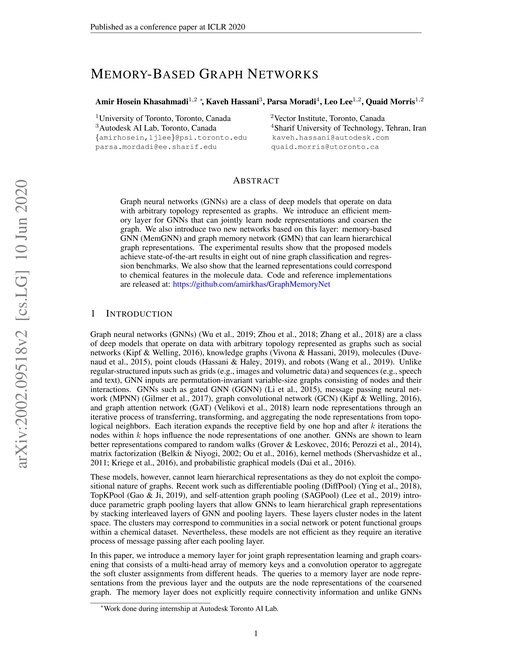 Main figure for Memory-Based Graph Networks
