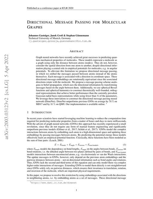 Main figure for Directional Message Passing for Molecular Graphs