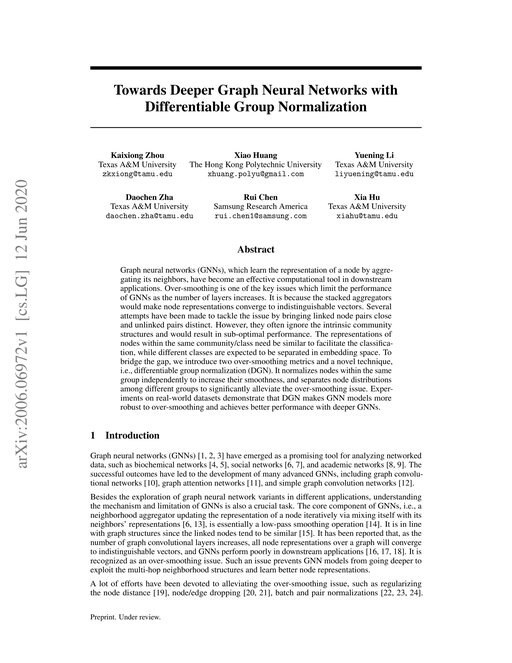 Main figure for Towards Deeper Graph Neural Networks with Differentiable Group Normalization