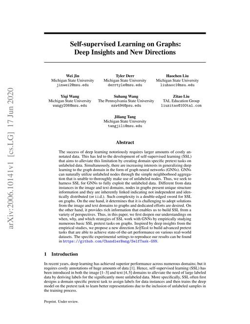 Main figure for Self-supervised Learning on Graphs: Deep Insights and New Directions