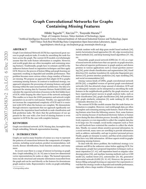 Main figure for Graph Convolutional Networks for Graphs Containing Missing Features