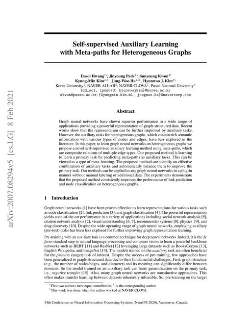Main figure for Self-supervised Auxiliary Learning with Meta-paths for Heterogeneous Graphs