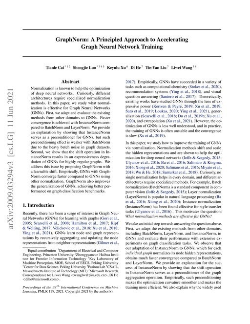 Main figure for GraphNorm: A Principled Approach to Accelerating Graph Neural Network Training