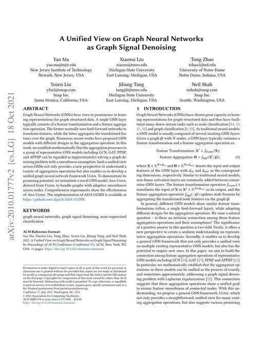 Main figure for A Unified View on Graph Neural Networks as Graph Signal Denoising