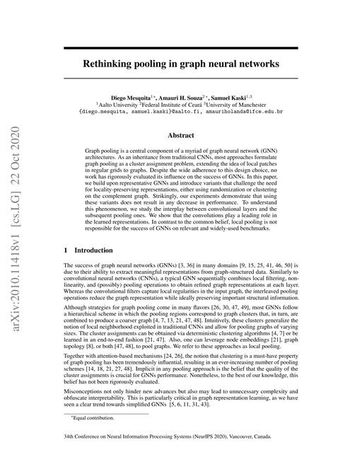 Main figure for Rethinking pooling in graph neural networks