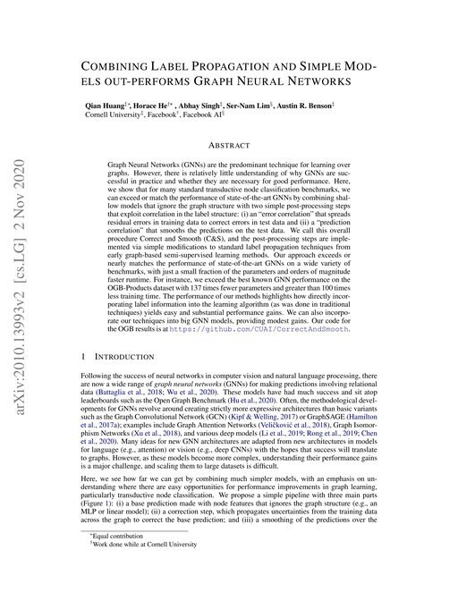 Main figure for Combining Label Propagation and Simple Models out-performs Graph Neural Networks