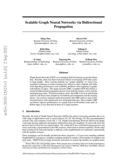 Main figure for Scalable Graph Neural Networks via Bidirectional Propagation