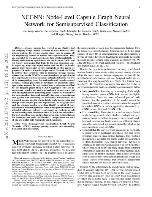 Main figure for NCGNN: Node-Level Capsule Graph Neural Network for Semisupervised Classification
