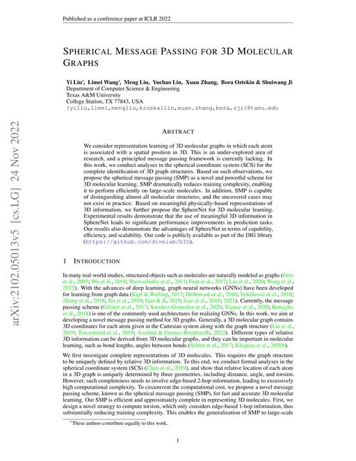 Main figure for Spherical Message Passing for 3D Molecular Graphs