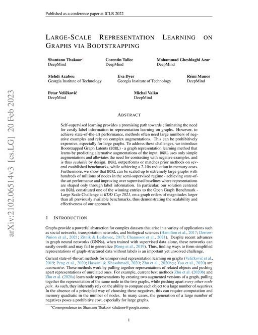 Main figure for Large-Scale Representation Learning on Graphs via Bootstrapping