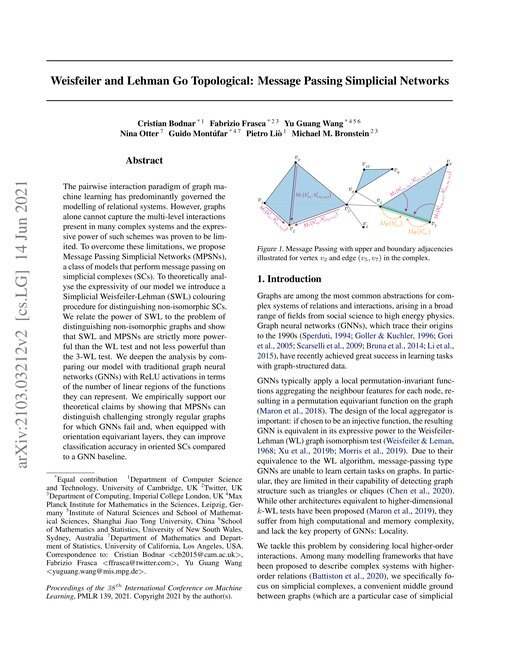 Main figure for Weisfeiler and Lehman Go Topological: Message Passing Simplicial Networks