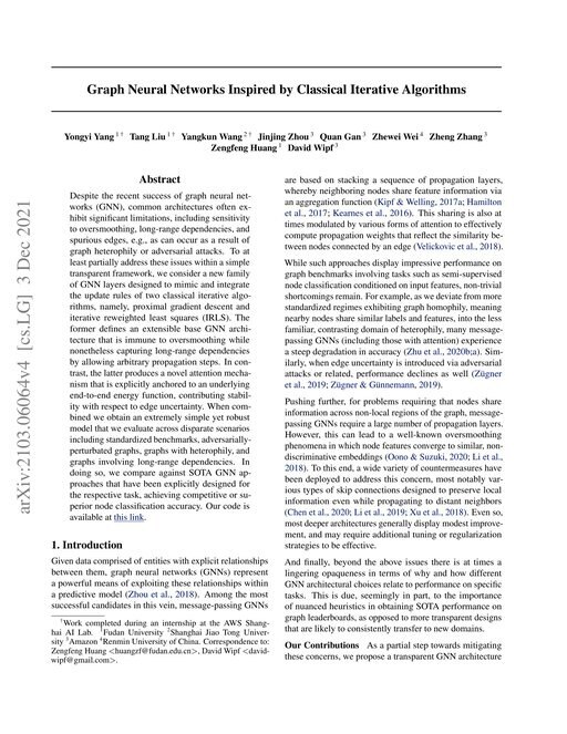 Main figure for Graph Neural Networks Inspired by Classical Iterative Algorithms