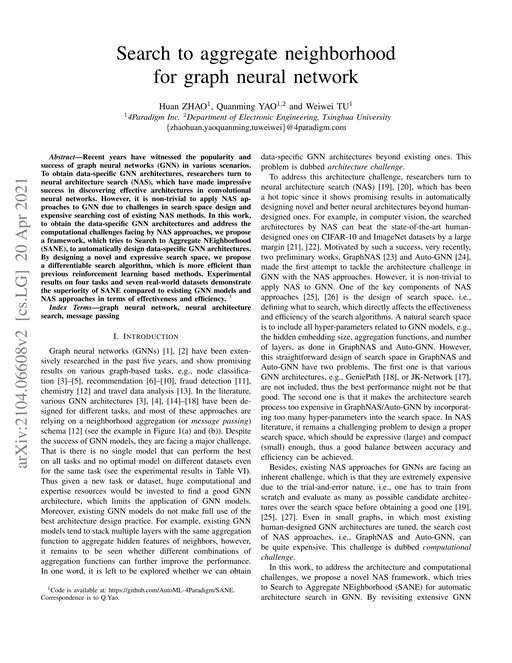 Main figure for Search to aggregate neighborhood for graph neural network