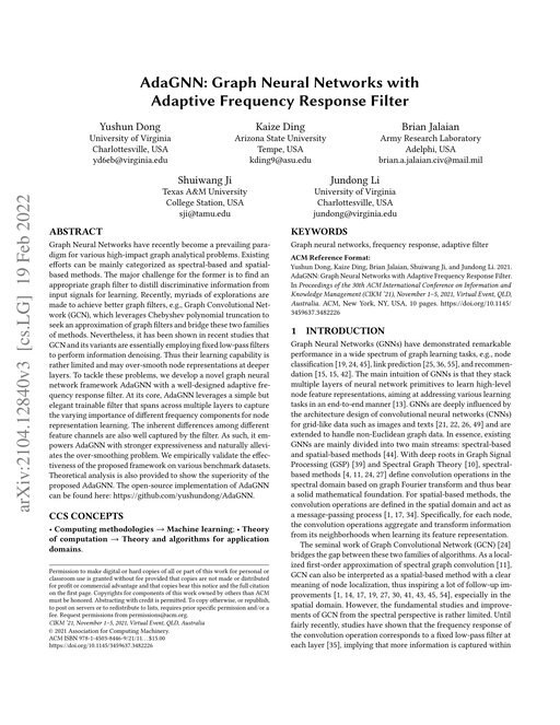 Main figure for AdaGNN: Graph Neural Networks with Adaptive Frequency Response Filter
