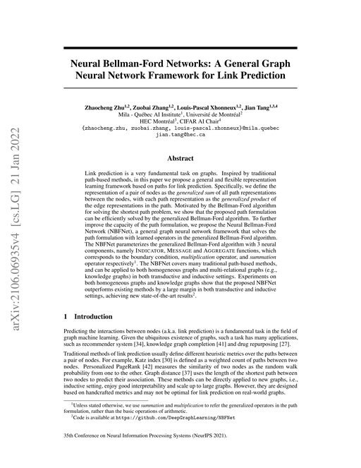Main figure for Neural Bellman-Ford Networks: A General Graph Neural Network Framework for Link Prediction