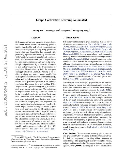 Main figure for Graph Contrastive Learning Automated