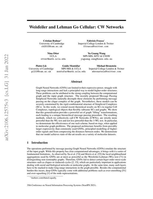 Main figure for Weisfeiler and Lehman Go Cellular: CW Networks