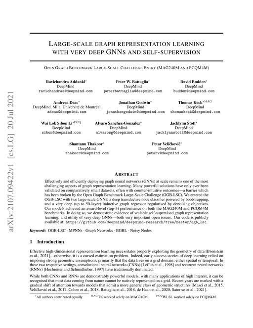 Main figure for Large-scale graph representation learning with very deep GNNs and self-supervision