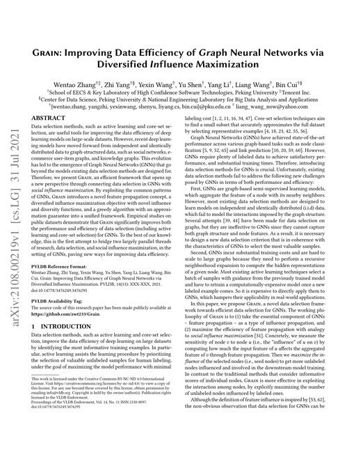 Main figure for Grain: Improving Data Efficiency of Graph Neural Networks via Diversified Influence Maximization