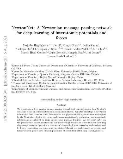 Main figure for NewtonNet: A Newtonian message passing network for deep learning of interatomic potentials and forces