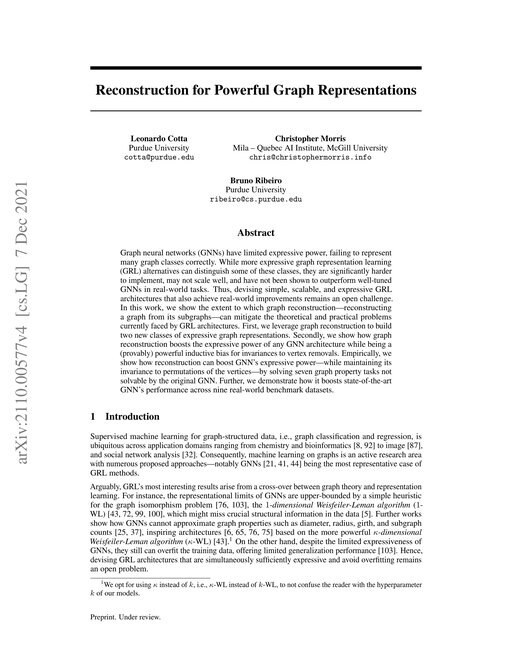 Main figure for Reconstruction for Powerful Graph Representations