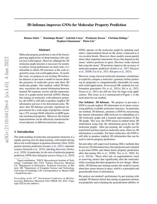 Main figure for 3D Infomax improves GNNs for Molecular Property Prediction