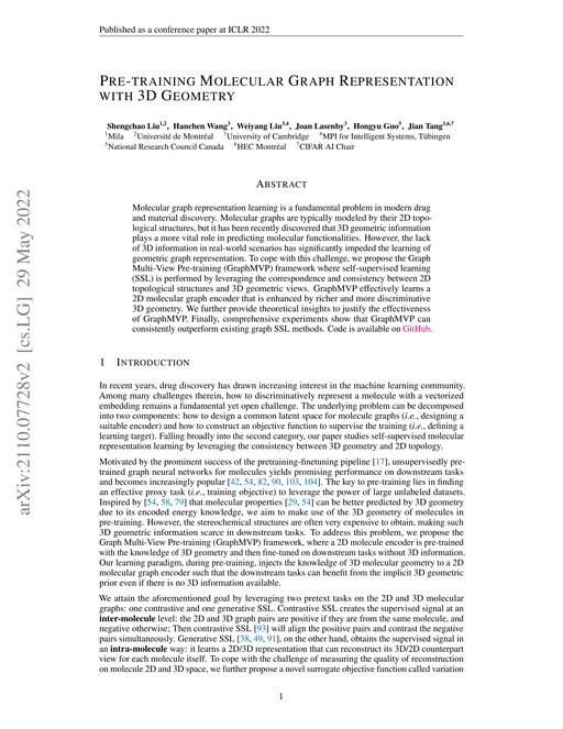 Main figure for 16 Pre-training Molecular Graph Representation with 3D Geometry