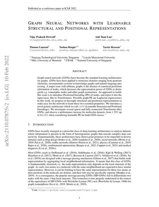Main figure for Graph Neural Networks with Learnable Structural and Positional Representations